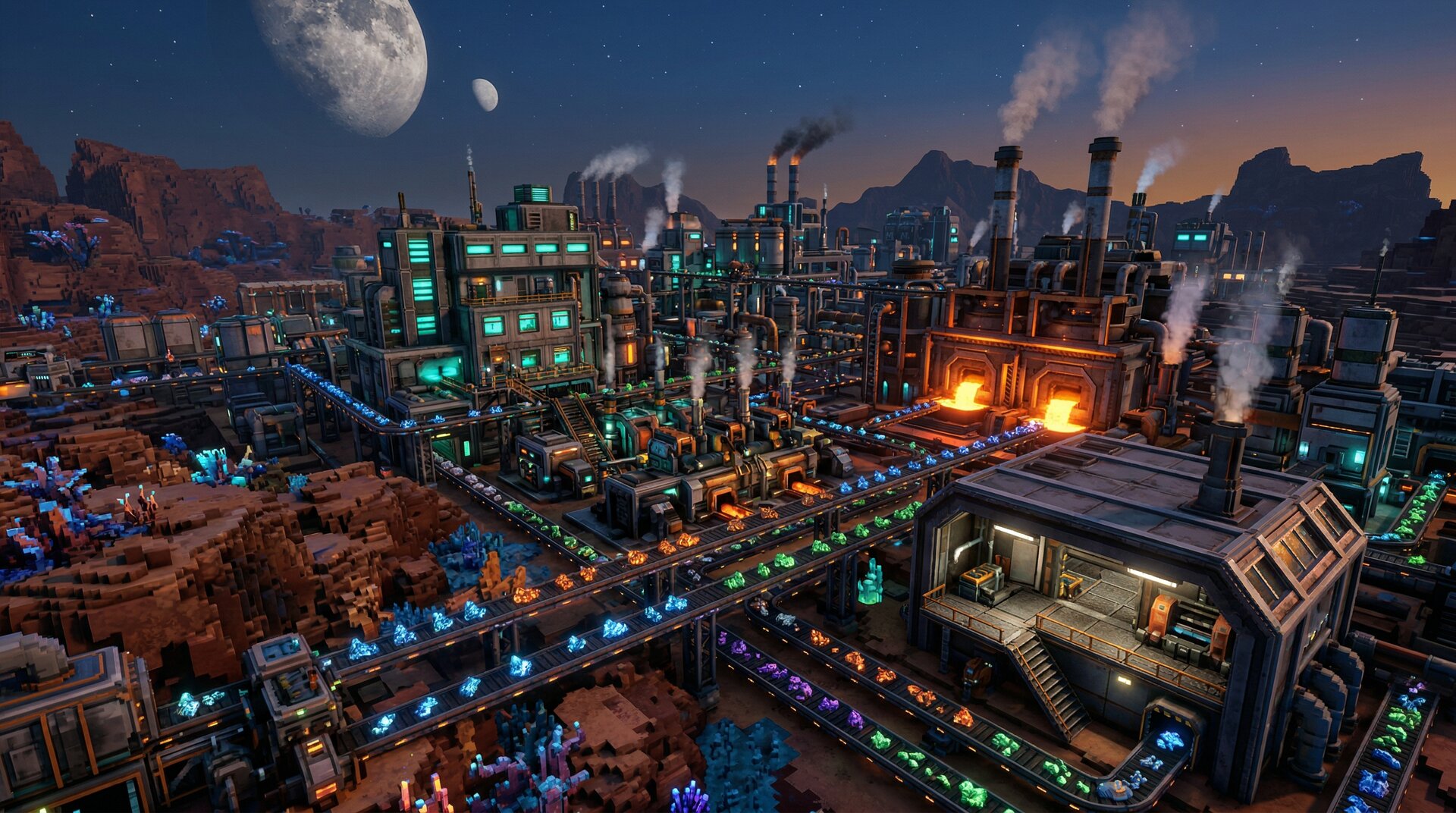 Fabrikbau — Komplexe Produktionslinien auf einem fremden Planeten